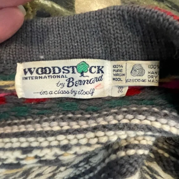 WOODSTOCK by Bernard Vntg Fair Isle Nordic Pure Virgin Wool Cardigan Sweater-38 - Picture 3 of 3